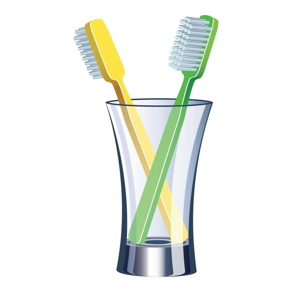 two toothbrushes in a glass cup on a white background vector