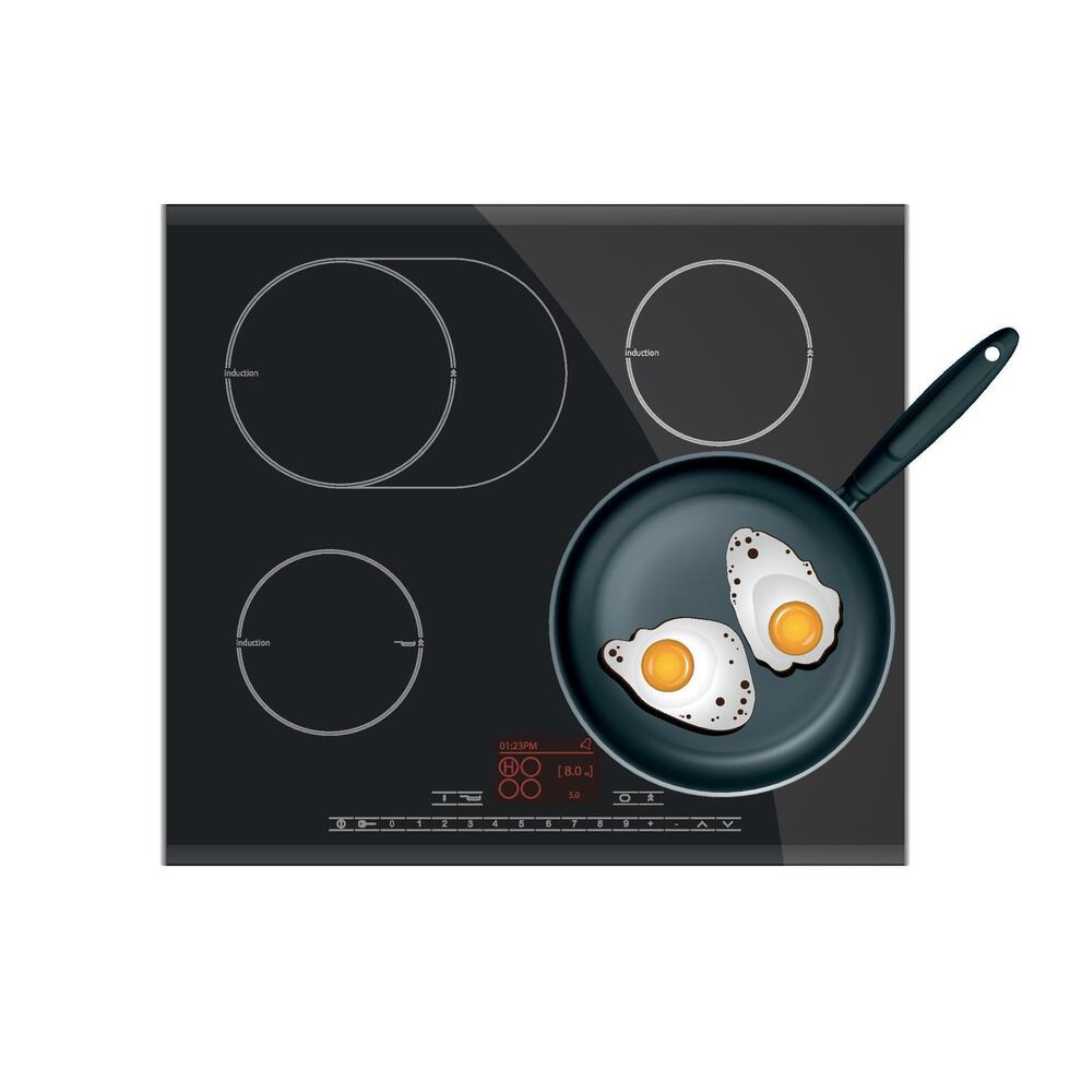 Electric induction cooker with frying pan top view on white background vector