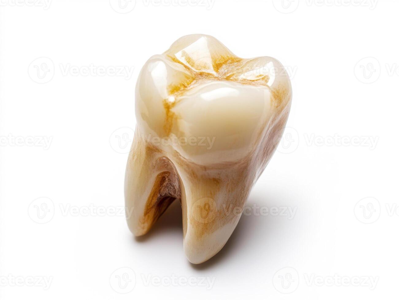 Natural tooth model captured on a white background highlighting dental attributes and surface details photo