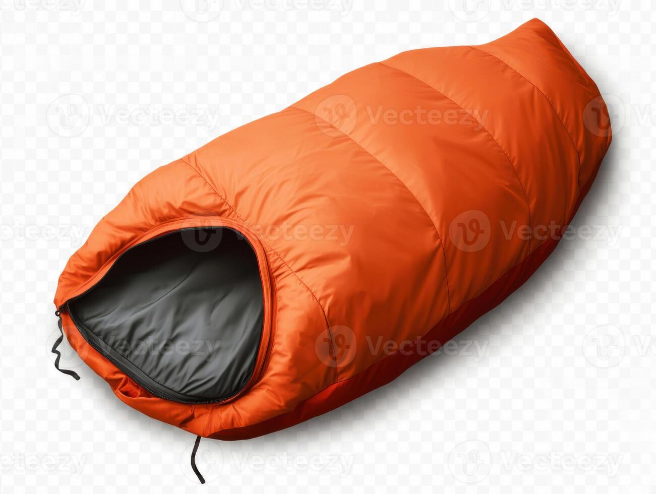 Bright orange sleeping bag designed for outdoor camping and hiking activities in various weather conditions photo