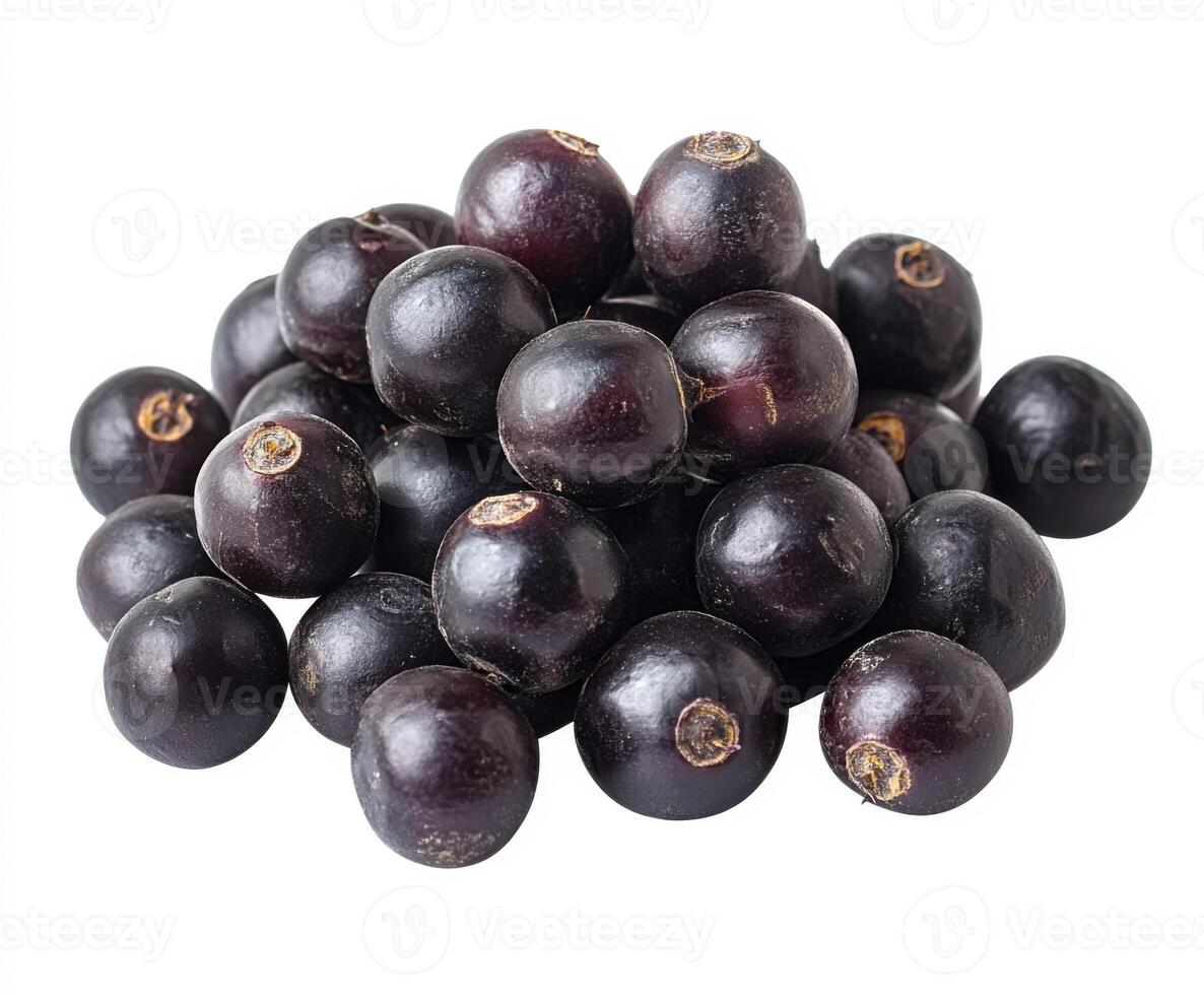 Fresh black currants piled together showcasing their rich color and texture in a natural setting photo