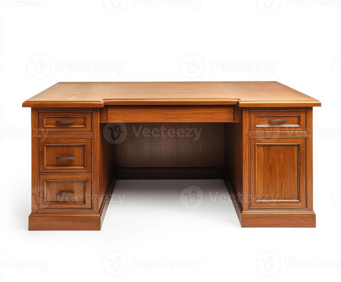 Classic wooden desk with drawers and ample workspace for office or home use, designed to enhance productivity and comfort photo