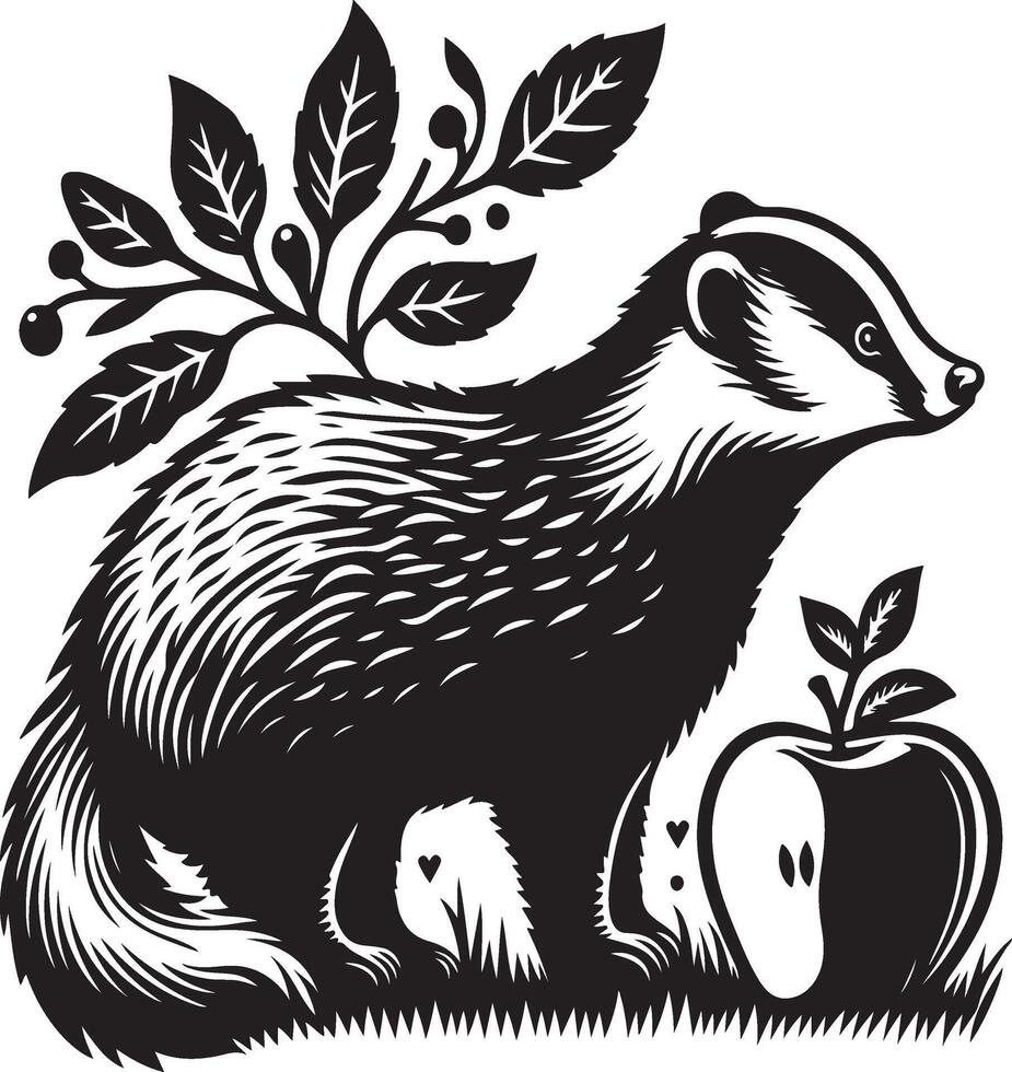 Wildlife Art Badger with Nature Elements vector