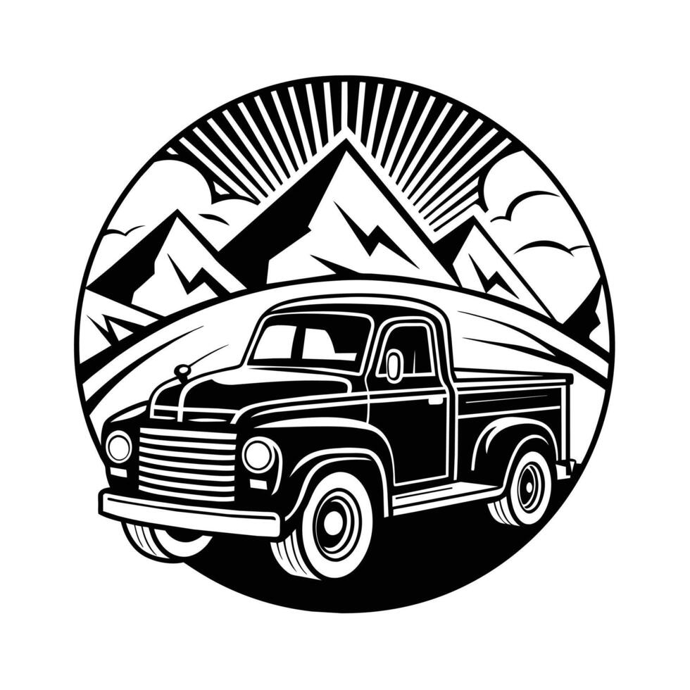 a firm truck with a mountain view illustration vector