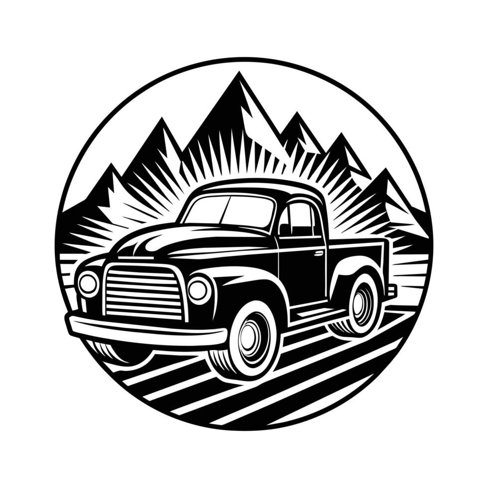 a firm truck with a mountain view vector