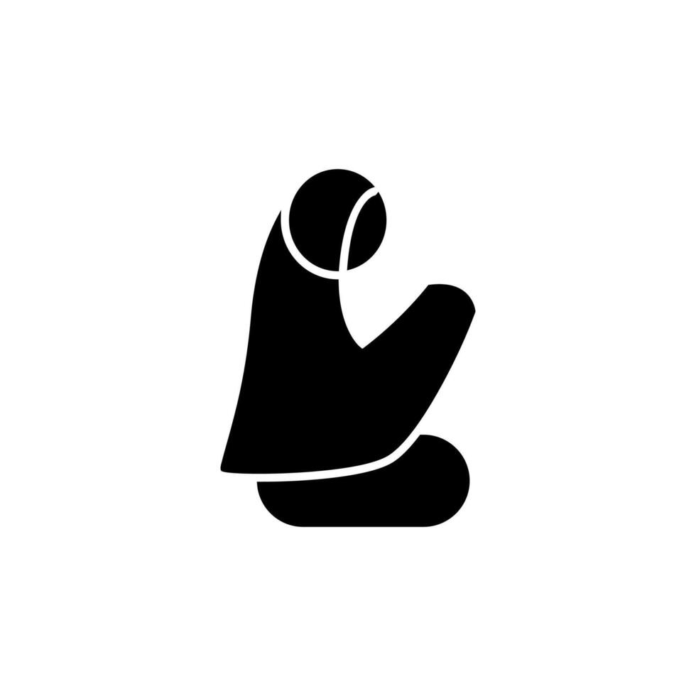 Muslim woman praying black and white icon illustration design, Islamic Ramadan icon vector