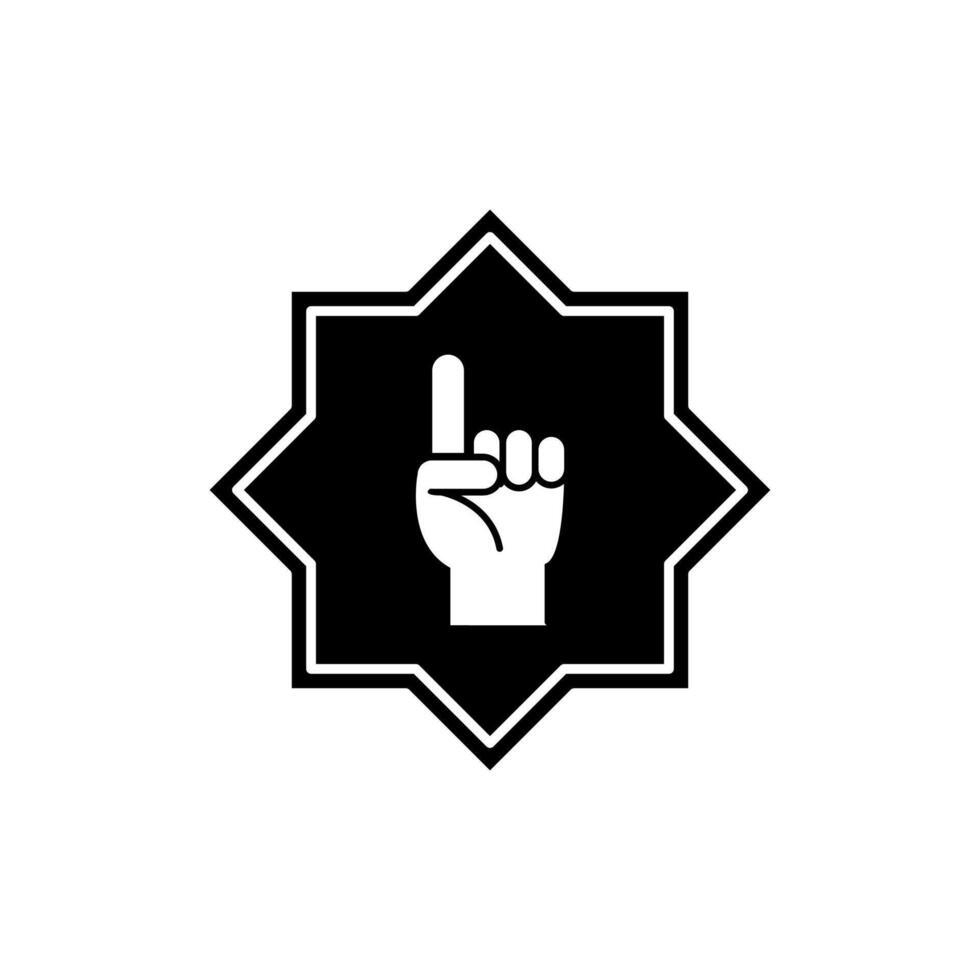 Hand icon illustration design with index finger inside black and white Islamic frame, Islamic Ramadan icon vector