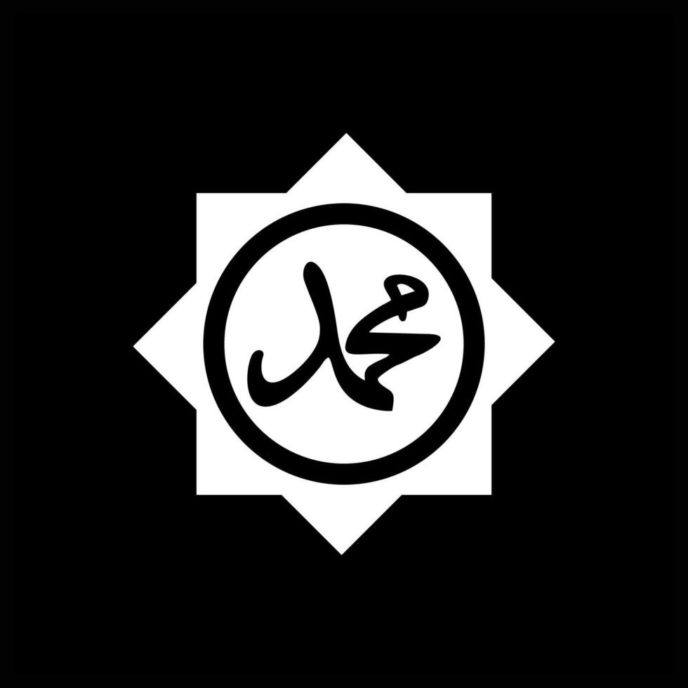 Illustration design of the Muhammad phrase icon in a black and white Islamic frame, Islamic Ramadan icon vector