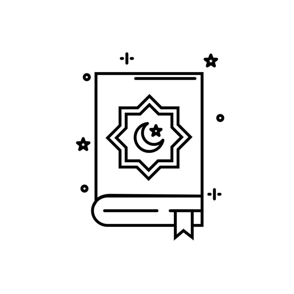 Quran icon illustration design with black and white moon and star motif, Islamic Ramadan icon vector