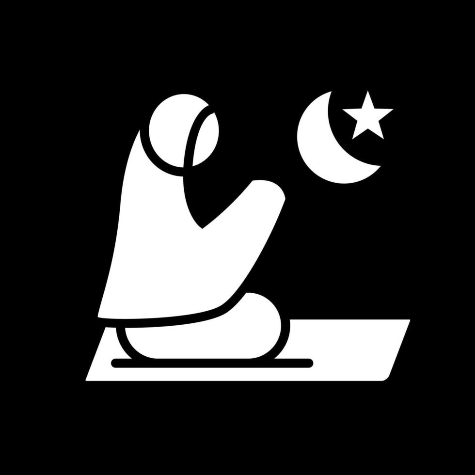 Muslim woman icon illustration design praying at night black and white, Islamic Ramadan icon vector