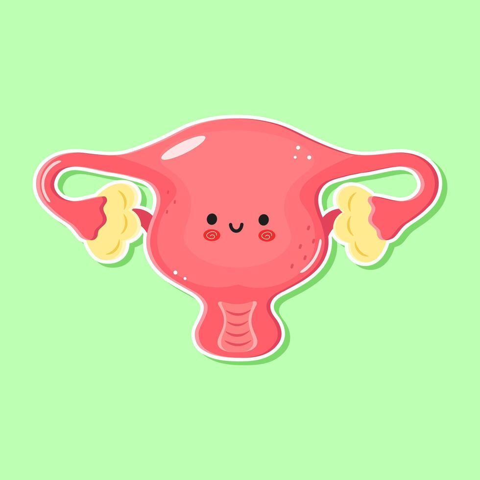 Cute cartoon Uterus illustration with smiling face on green background vector