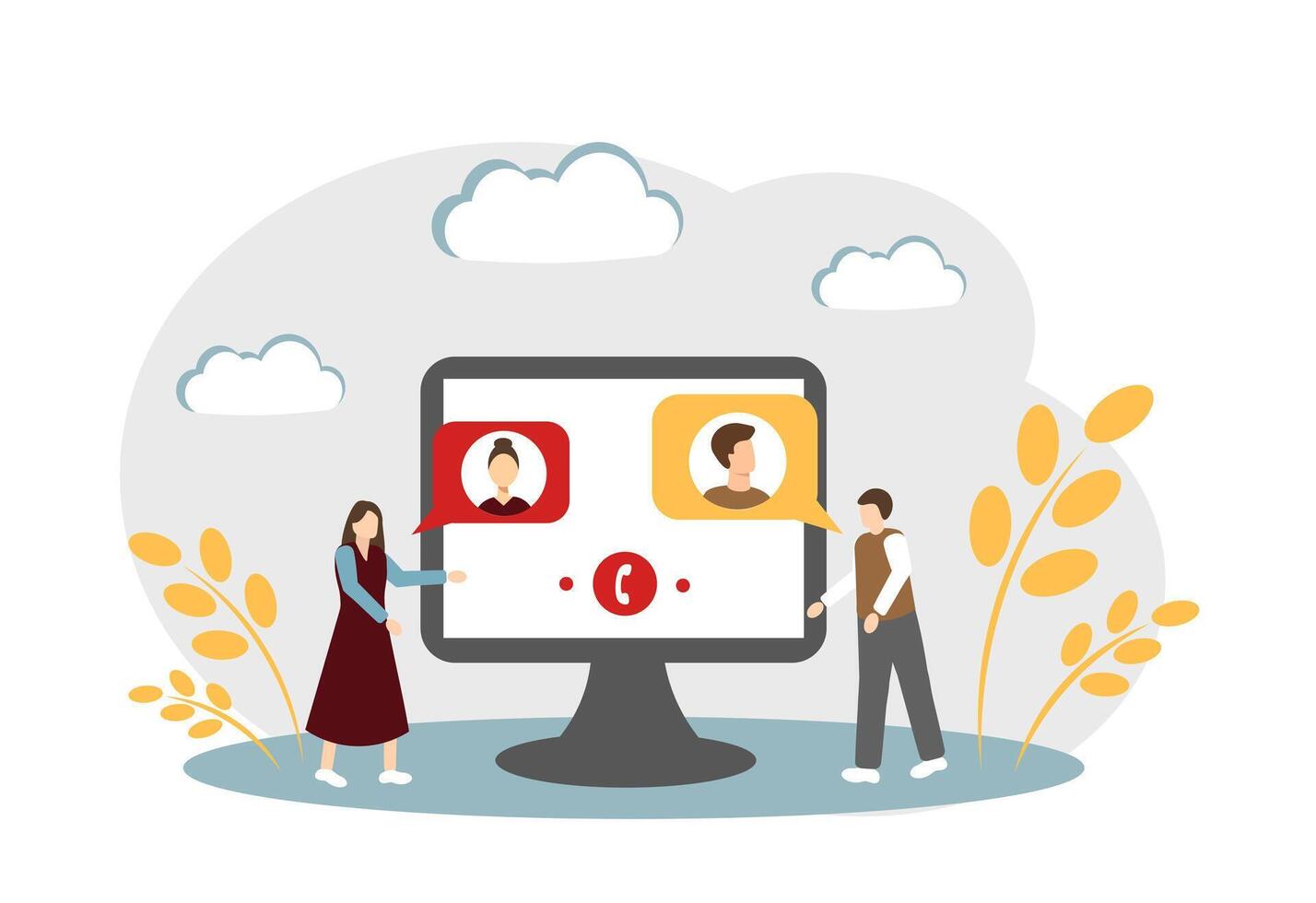 The concept of dating sites, online communication and chats. Man and woman calling each other vector
