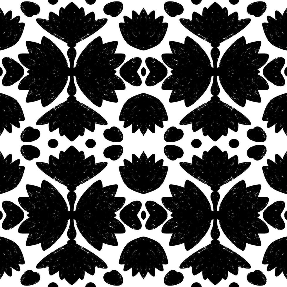 black and white, pattern, with flowers vector
