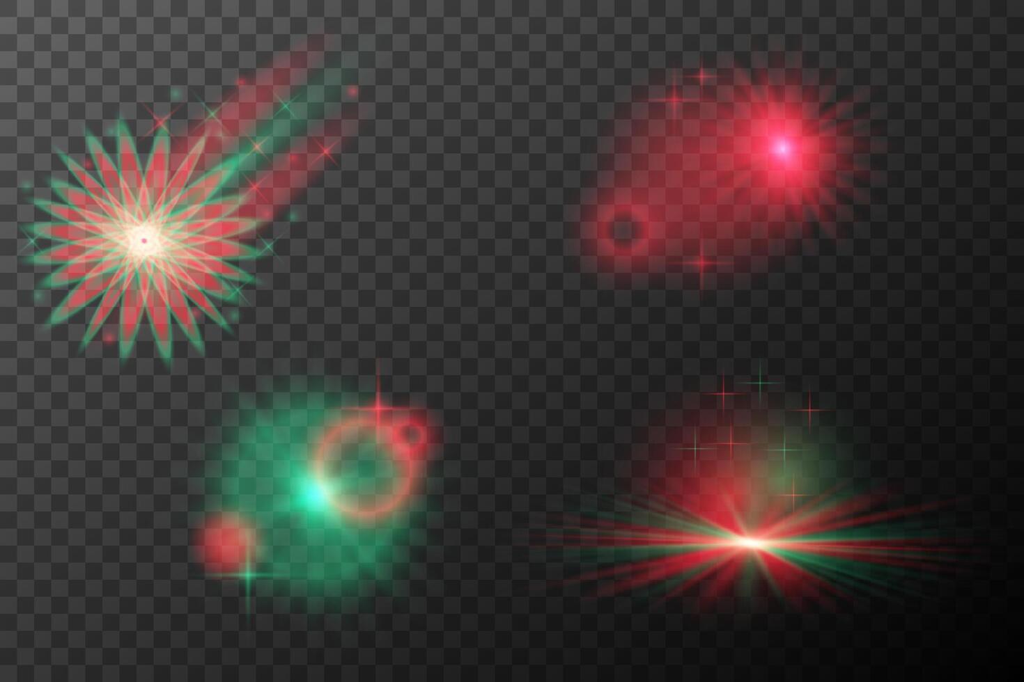 a set of four different fireworks on background vector