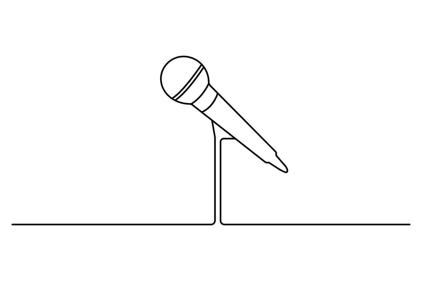 Microphone continuous single line art drawing of outline white background. vector