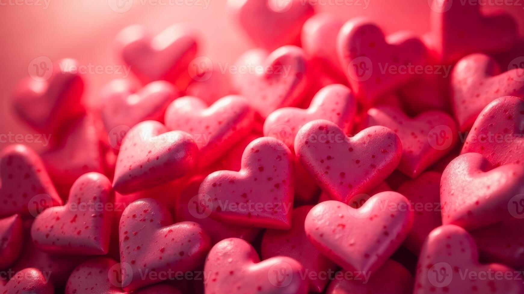Scattered red hearts on a soft gradient background symbolizing love and romance photo