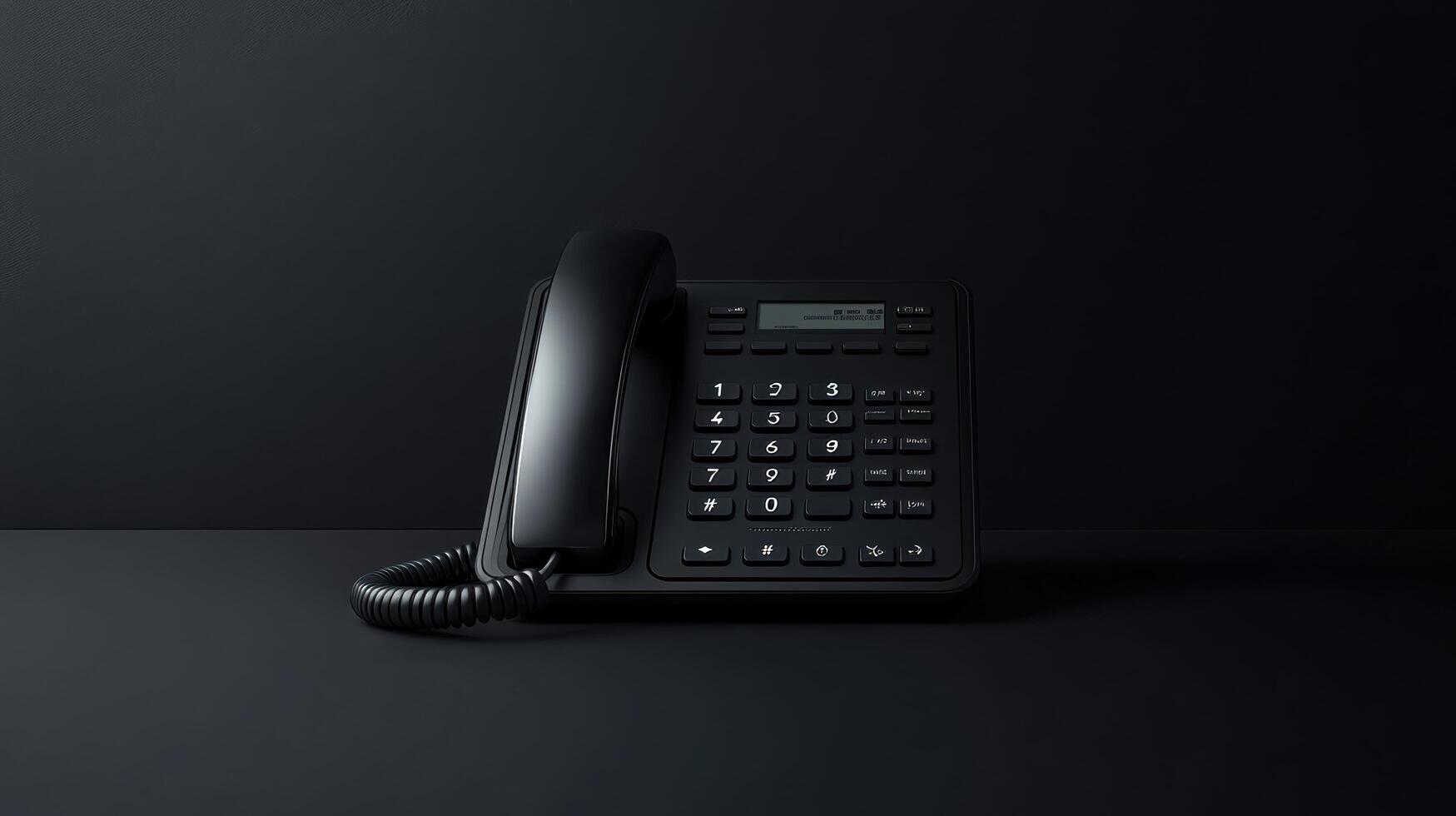 Black landline telephone placed on a dark surface in a minimalist setting showcasing design and function photo