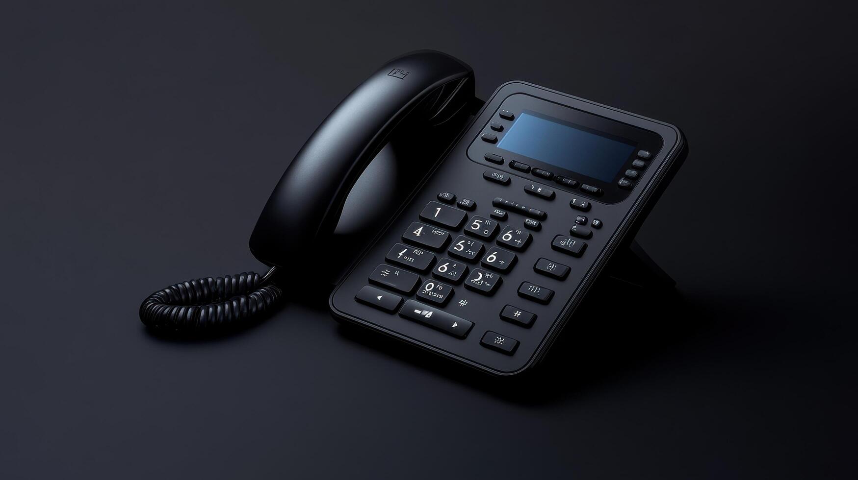 Modern black telephone on a dark surface showcasing its sleek design and functionality for communication at home or office photo