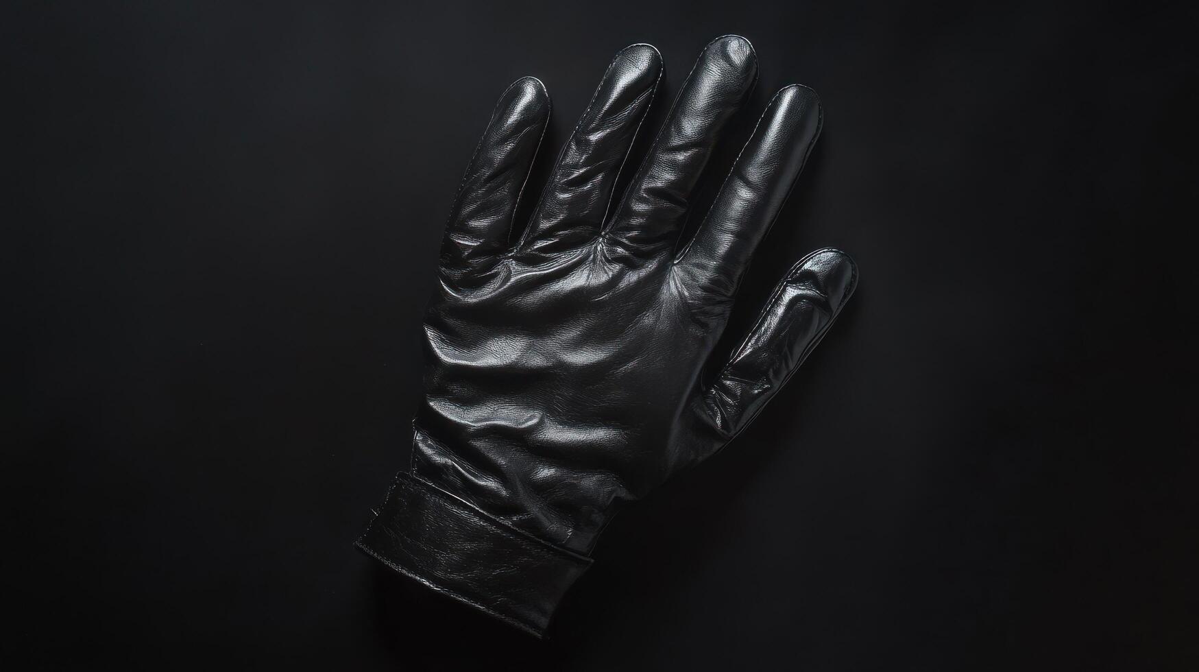Black leather glove placed on a dark background with a sleek and modern appearance for a sense of intrigue photo