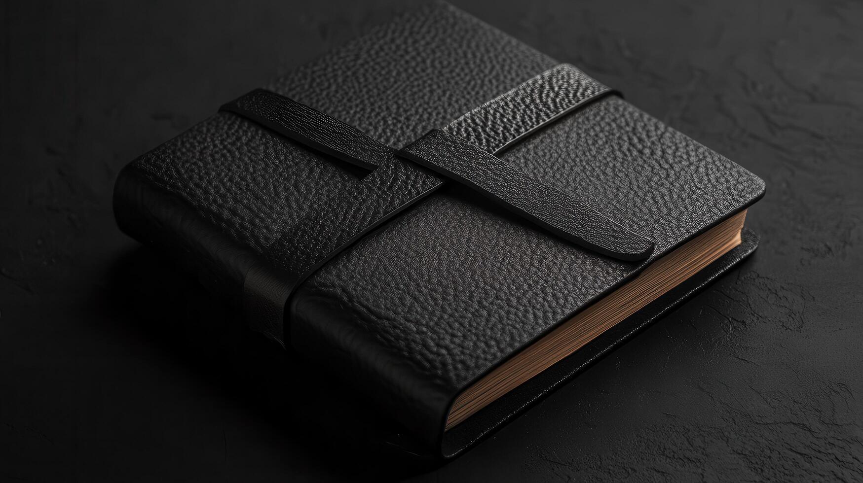 Leather-bound journal rests on a dark textured surface with a minimalist design that invites reflection and writing photo