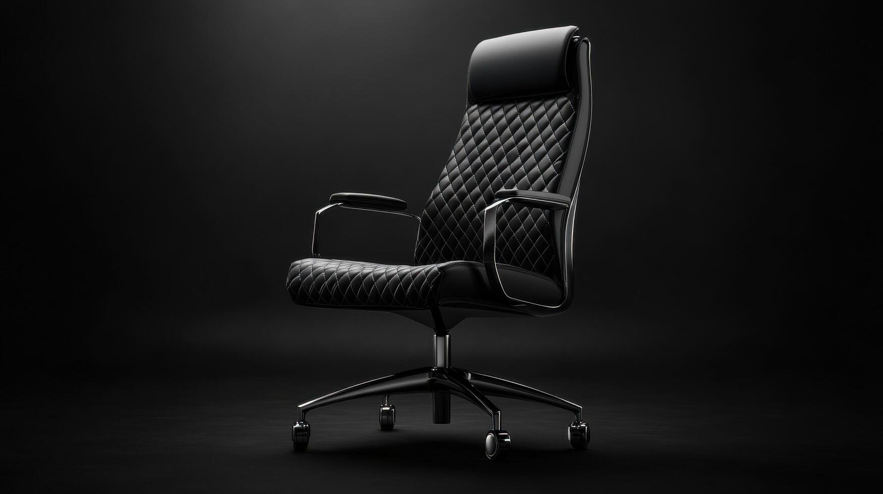 Elegant black office chair with quilted leather design positioned against a dark background photo