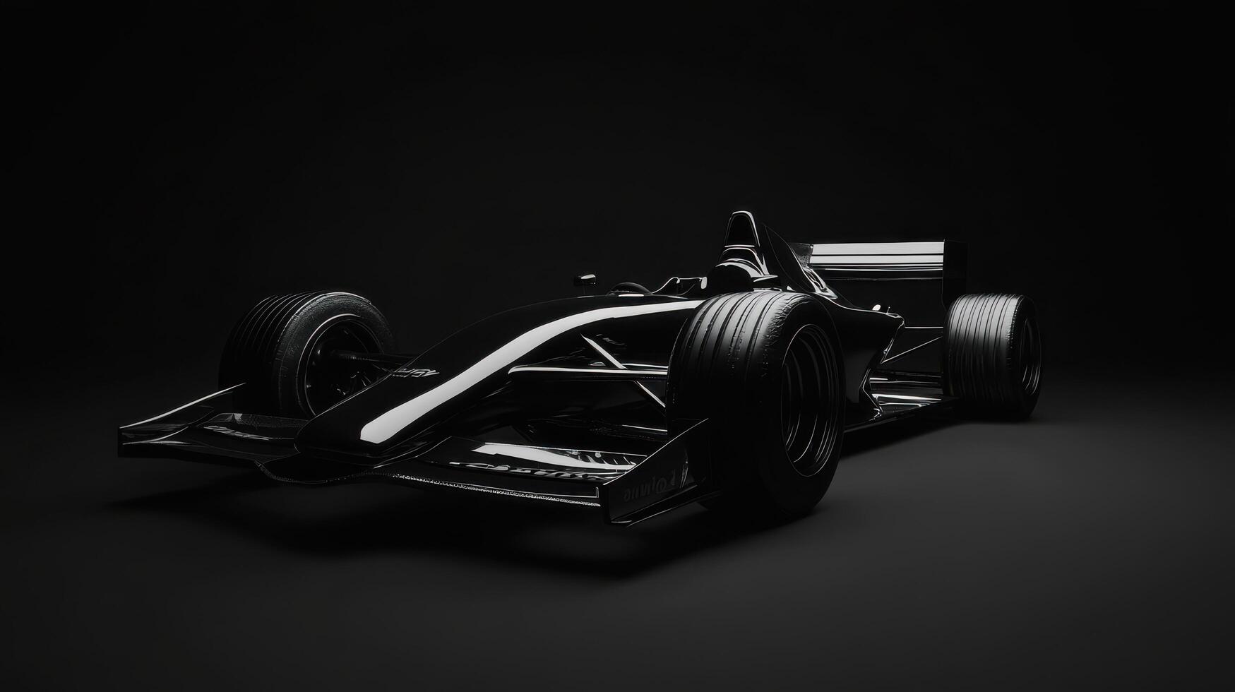 Racing car in dramatic lighting showcasing sleek design and powerful stance in a minimalist environment photo