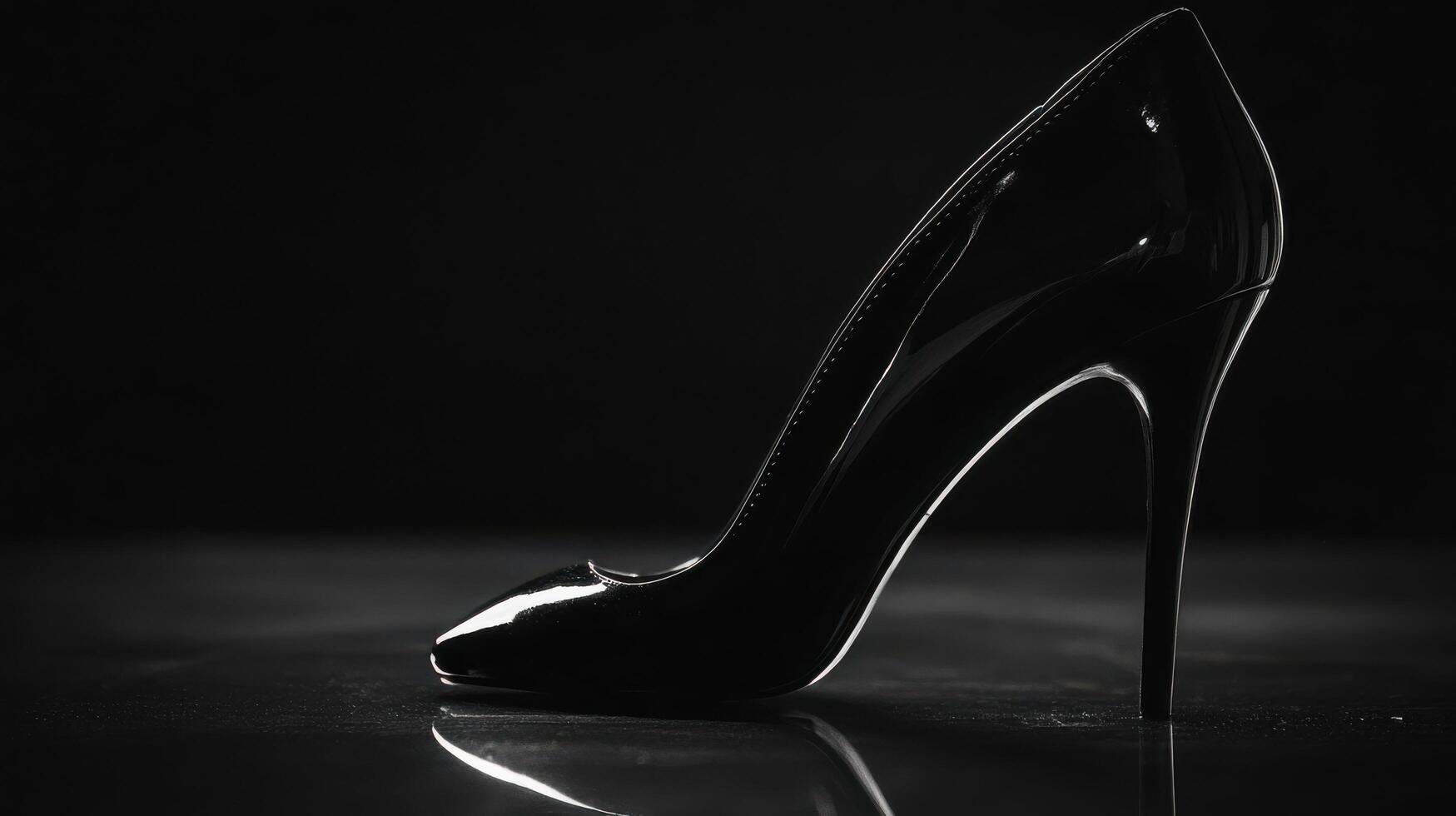 Elegant black high heel shoe silhouette against dark background showcasing stylish design and sophistication photo