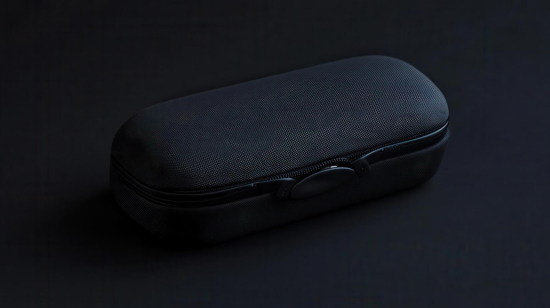 Elegant black eyeglass case displayed on a dark surface highlighting its texture and design simplicity photo