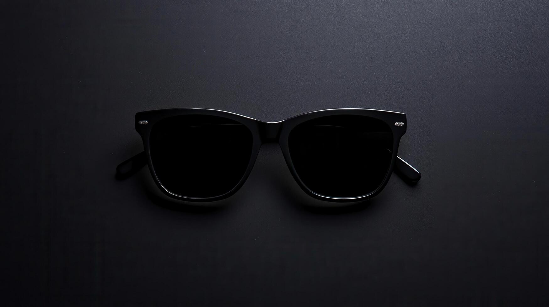 Black sunglasses placed on a dark surface showcasing their sleek design and modern style photo