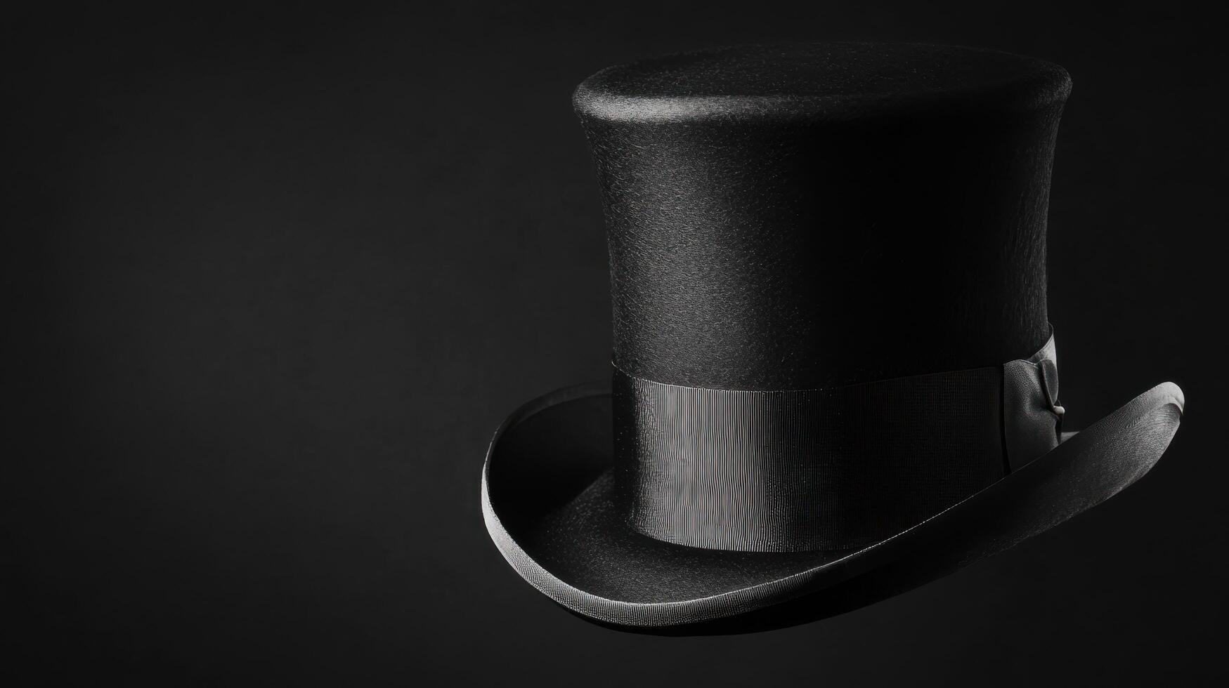 Classic black top hat resting elegantly against a dark background, showcasing timeless fashion and style with a vintage appeal photo