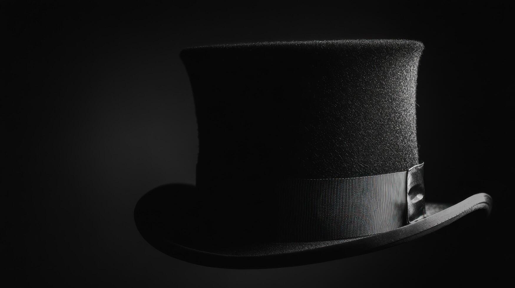 Classic black top hat on display against a dark background highlighting its elegant design and unique texture photo