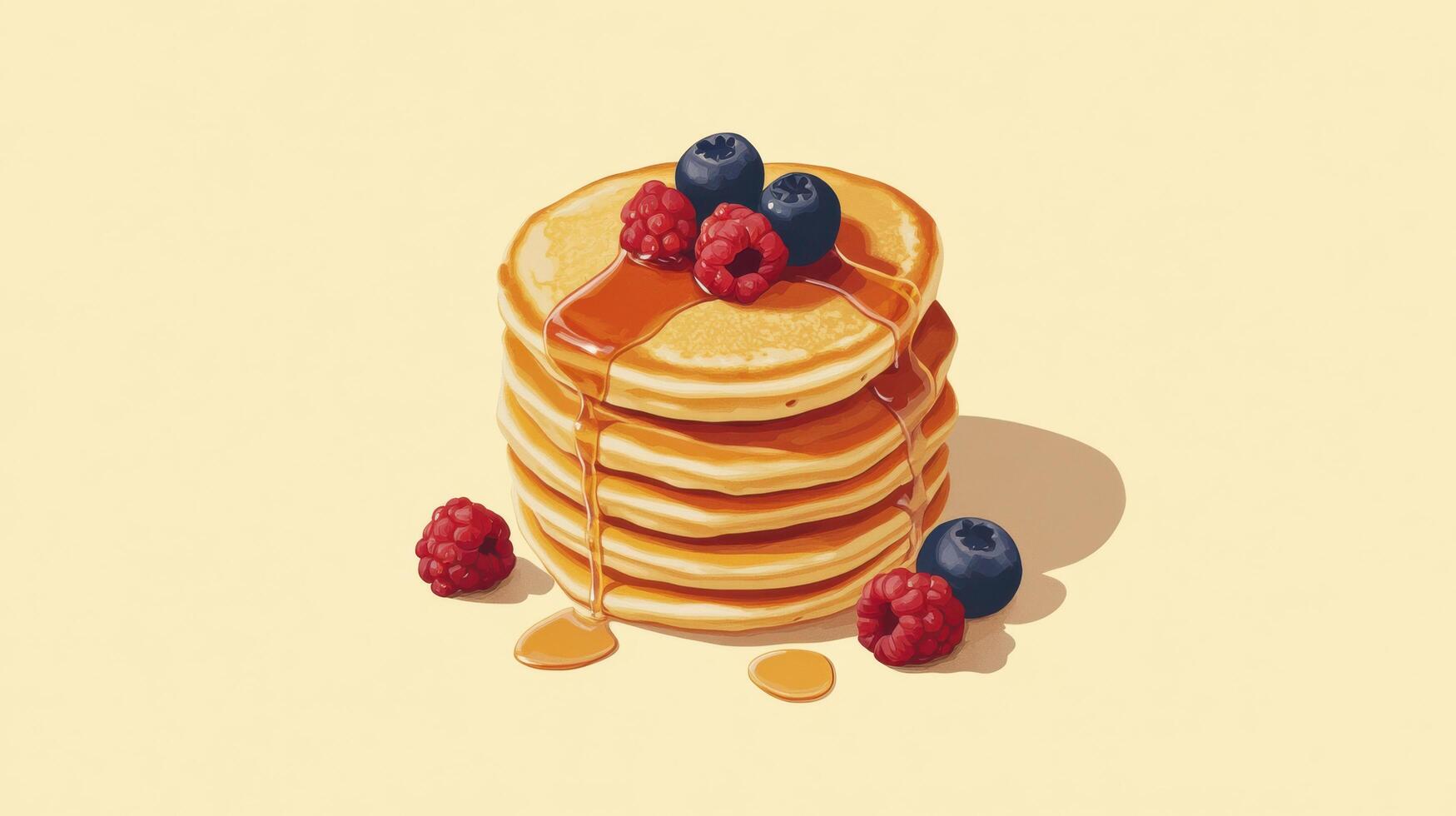 A stack of pancakes with berries and syrup photo
