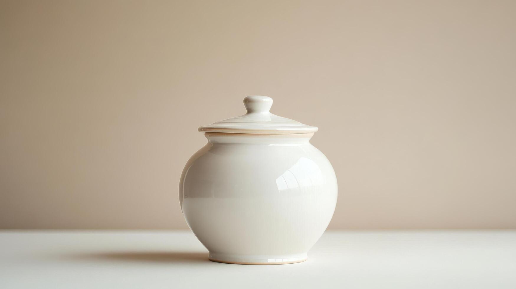A white ceramic jar sitting on a table photo