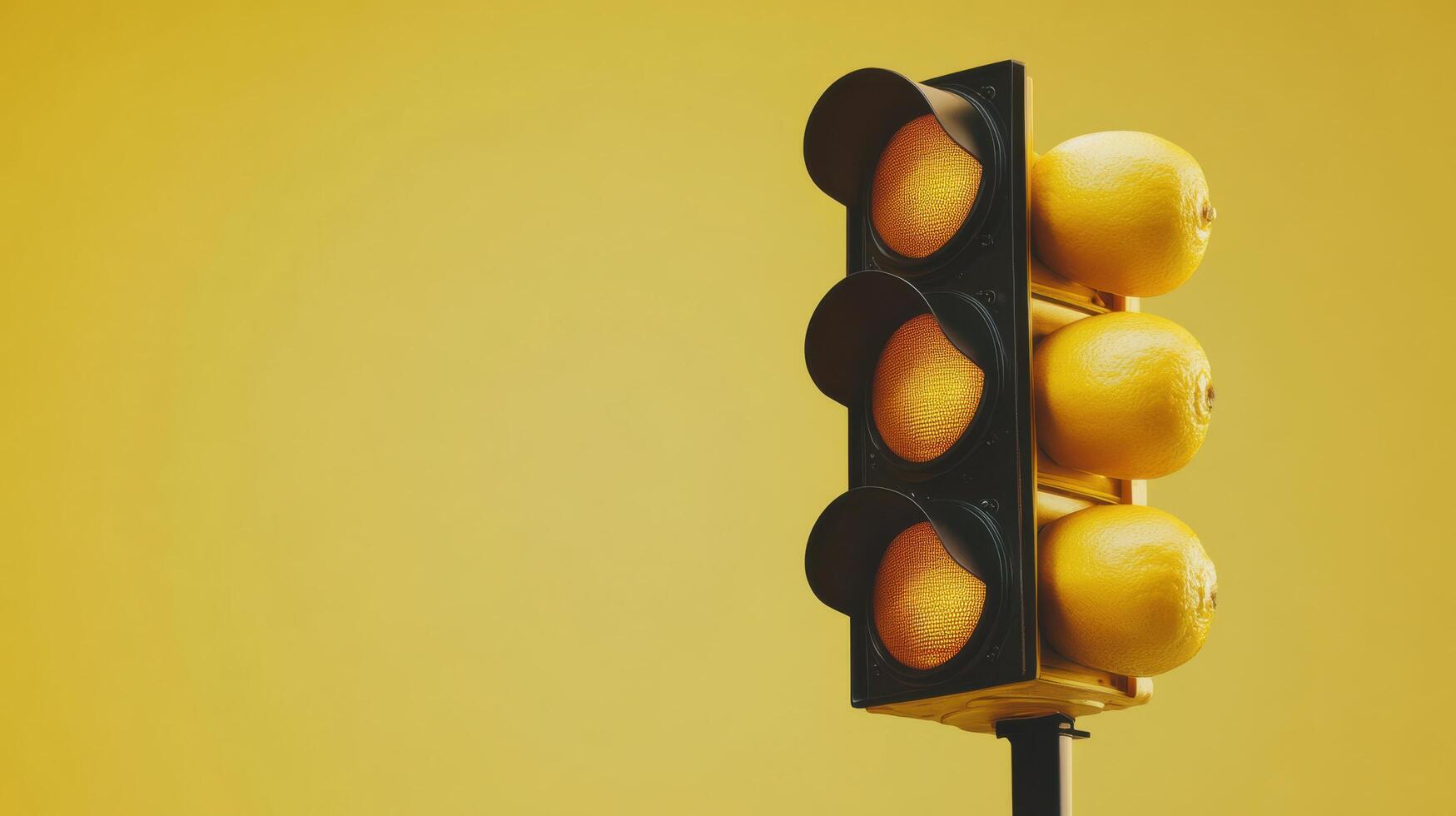 A traffic light with two lemons on it photo