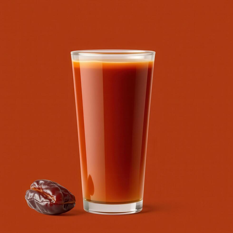 A glass of date juice and a single date photo