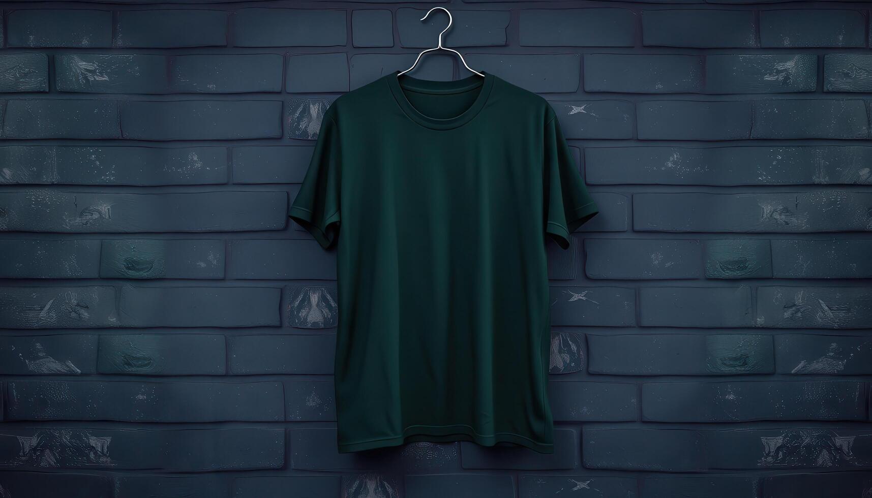 Dark Green T-Shirt Hanging on a Brick Wall photo