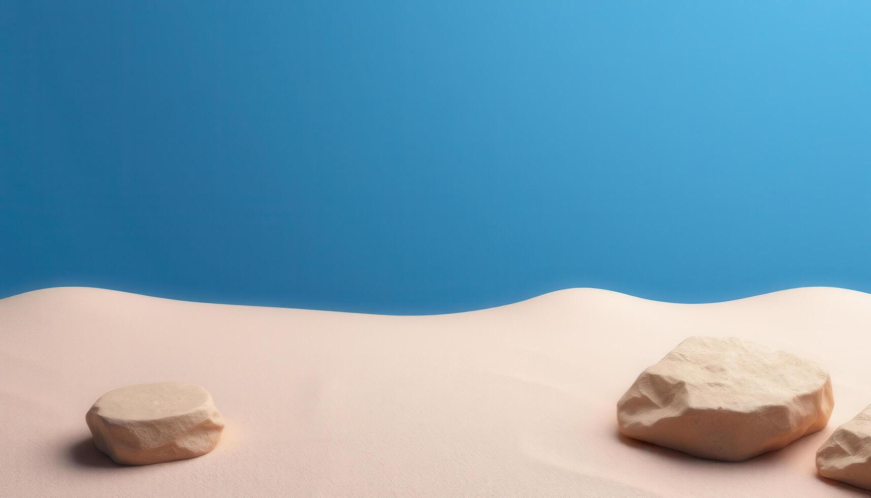 Two Beige Rocks on a Sand-Colored Surface with a Blue Background photo