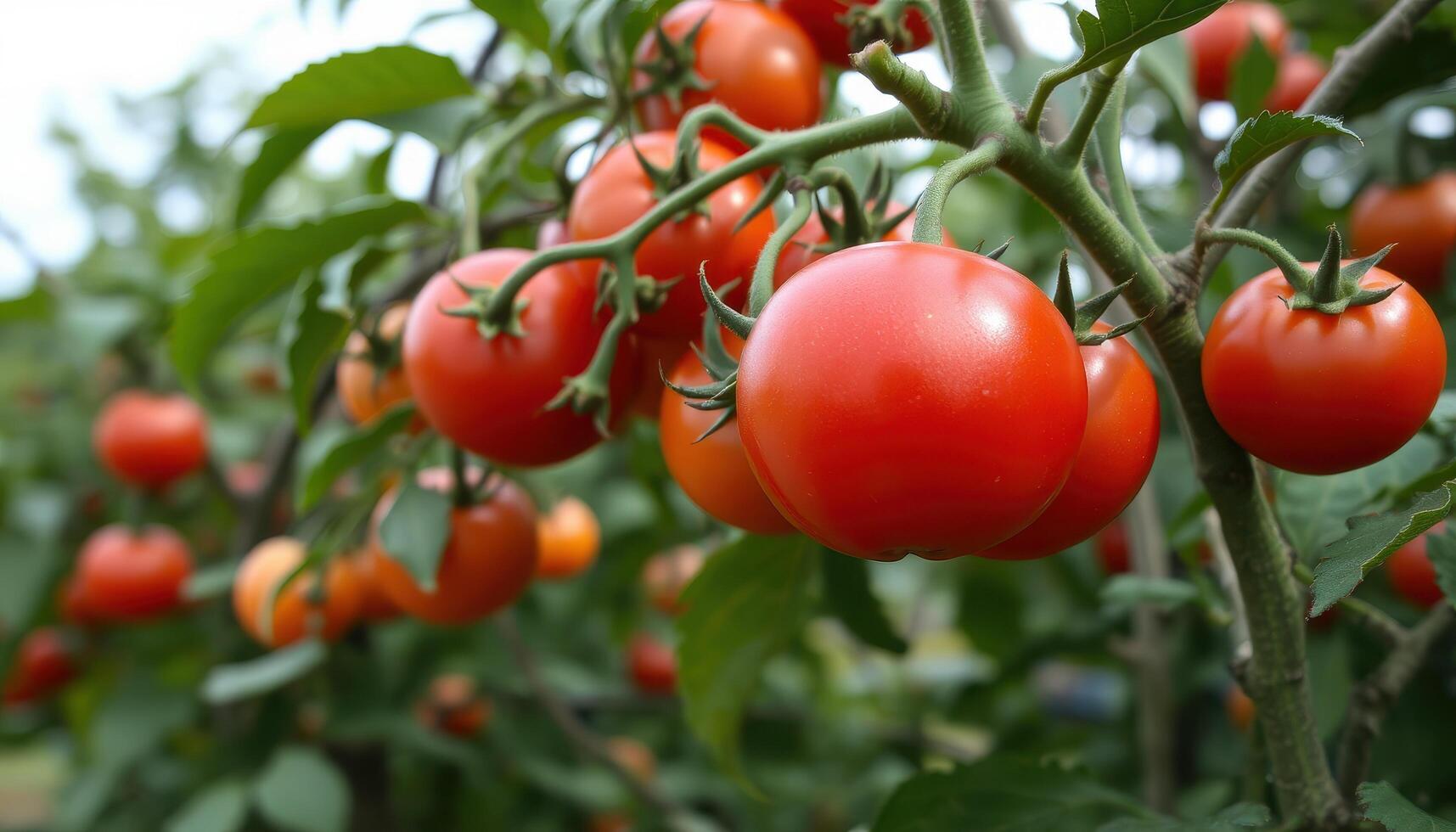 Ripe Red Tomatoes Growing On A Vine for ads photo