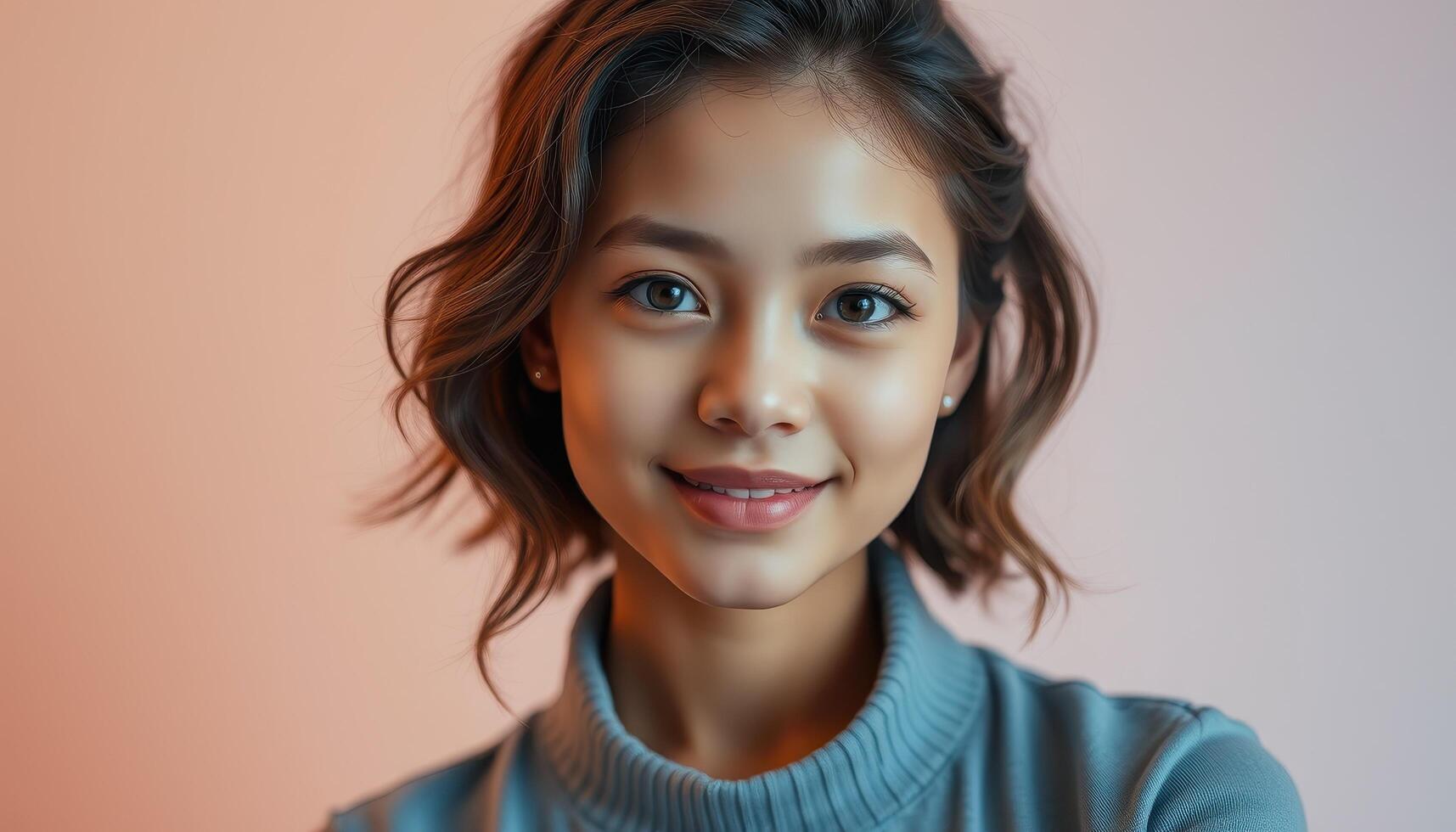 Portrait of a smiling young woman with brown hair photo