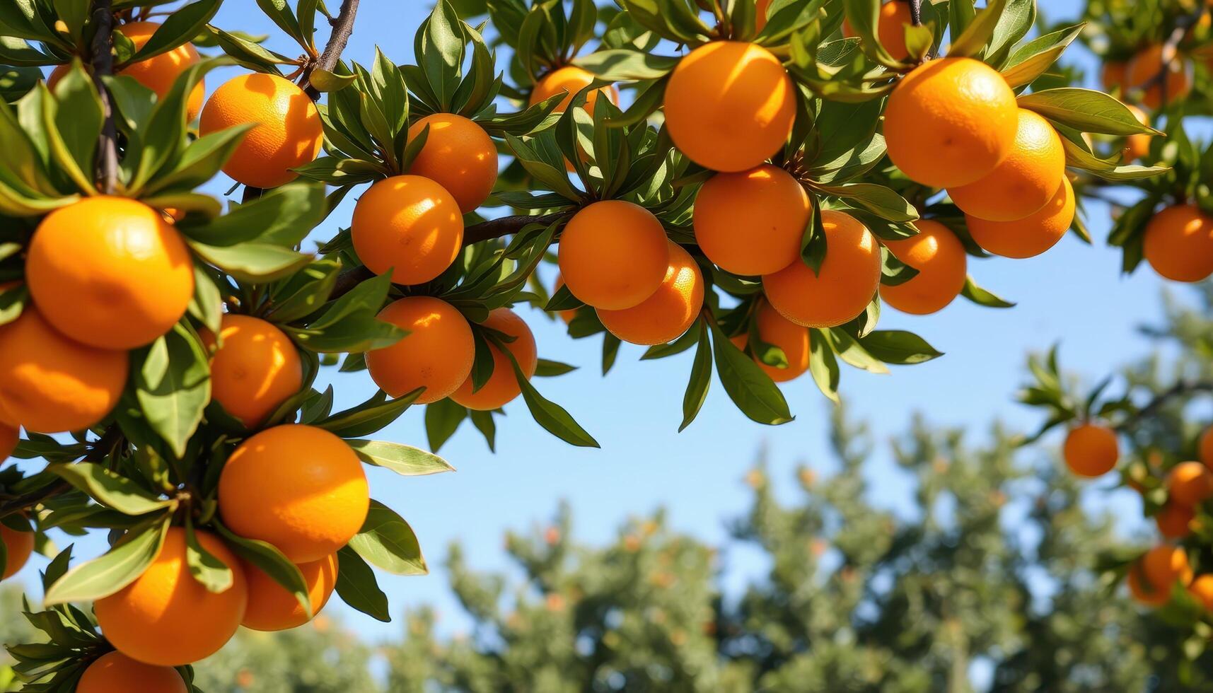 Ripe Oranges Abundantly Growing On Lush Green Branches photo