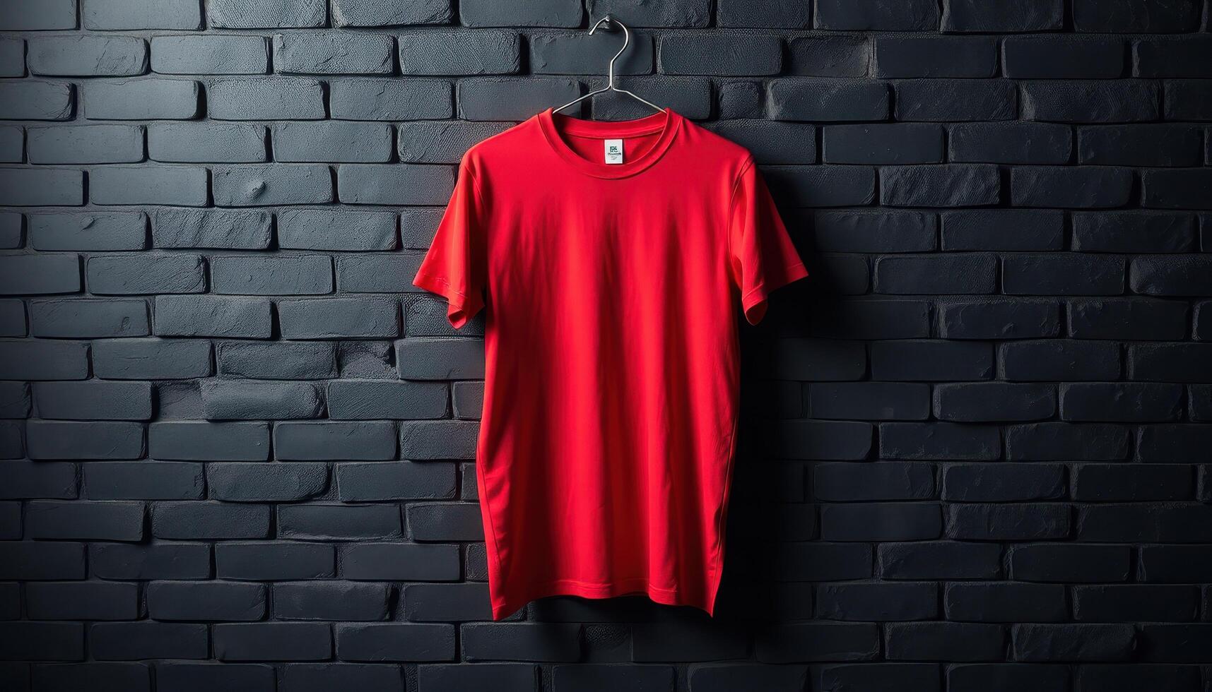 Red T-Shirt Hanging on a Black Brick Wall photo
