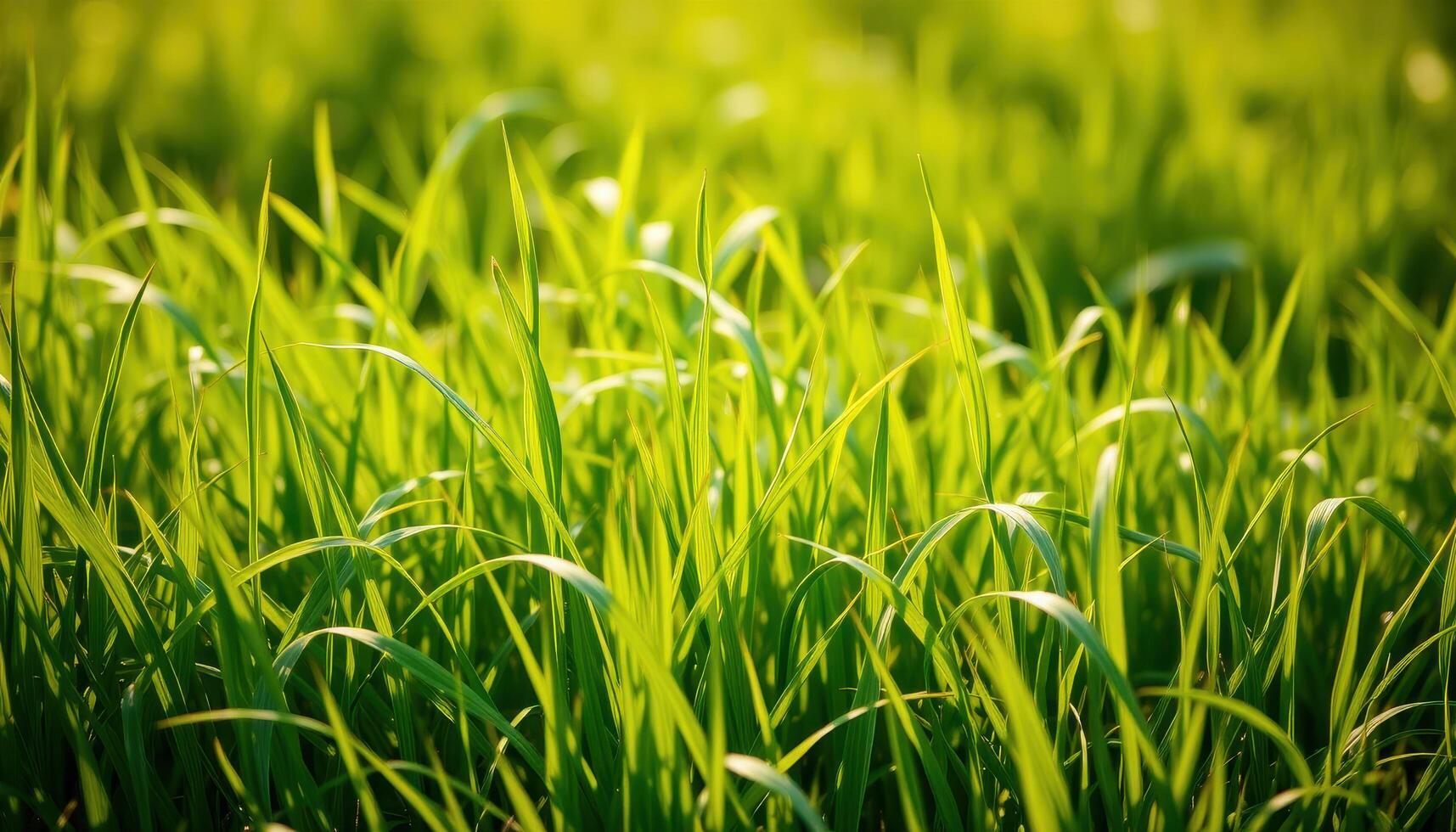 Close-up of Lush Green Grass Blades with Sunlit Background photo