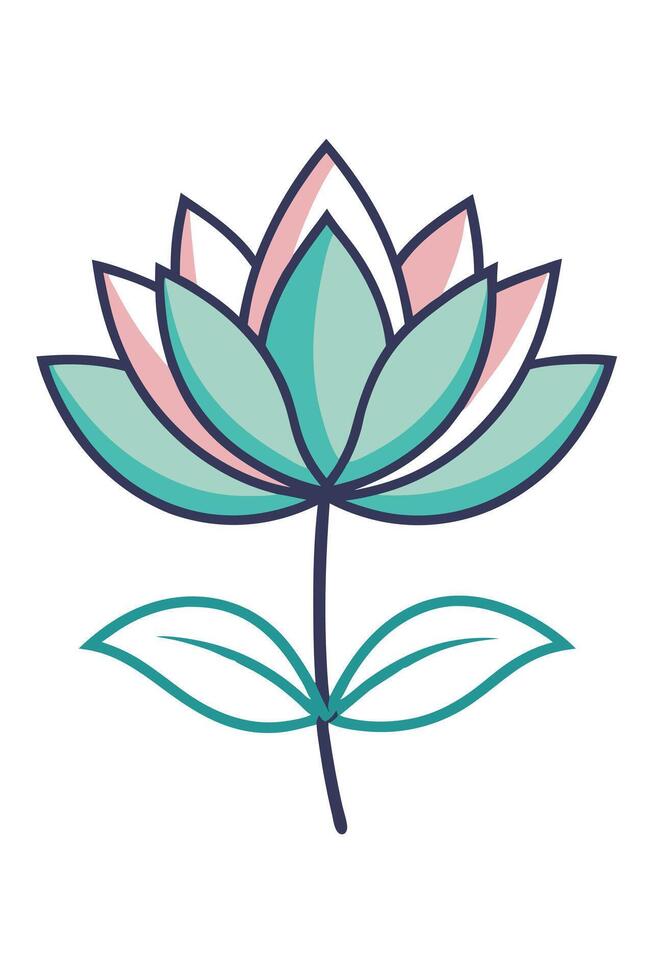 Elegant Teal Pink Lotus Flower Botanical Illustration Design vector