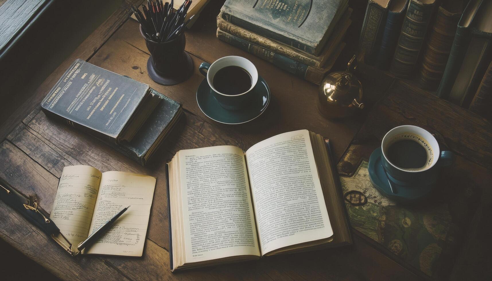 Background Coffee Break with Books. photo