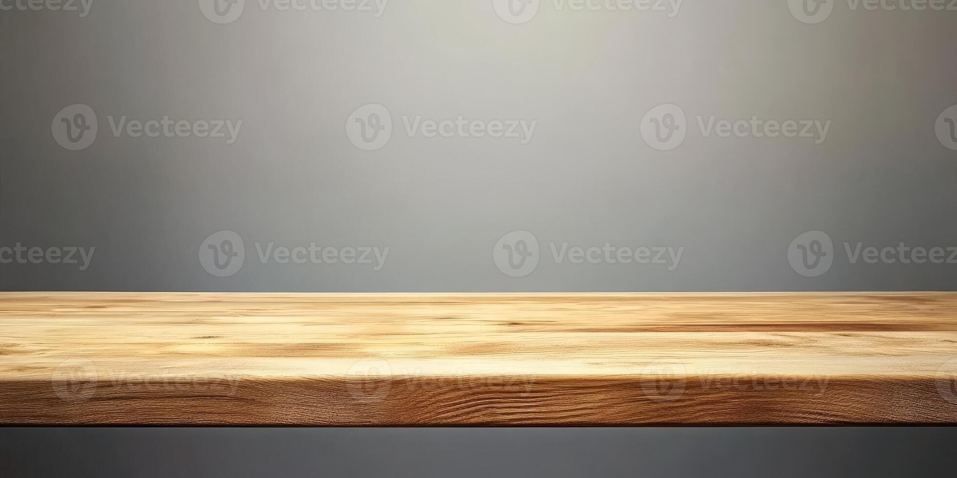 Wooden Table Top with Gray Background. photo