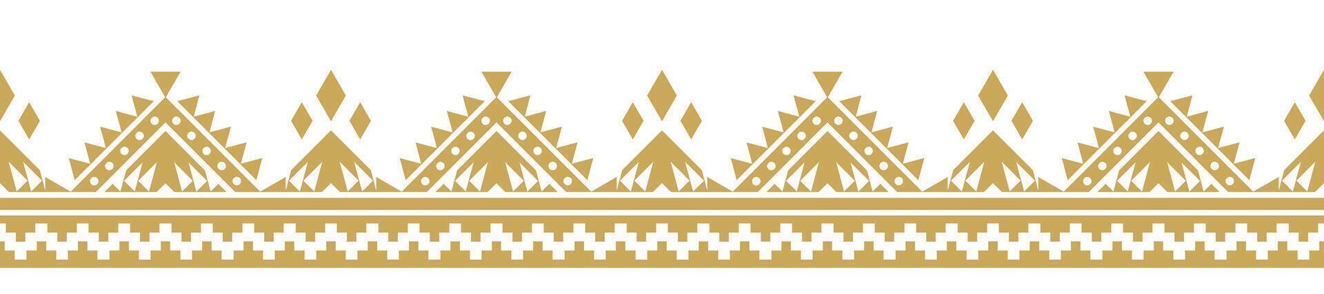 Tribal Gold Border Pattern with Geometric Element for Fabric. vector