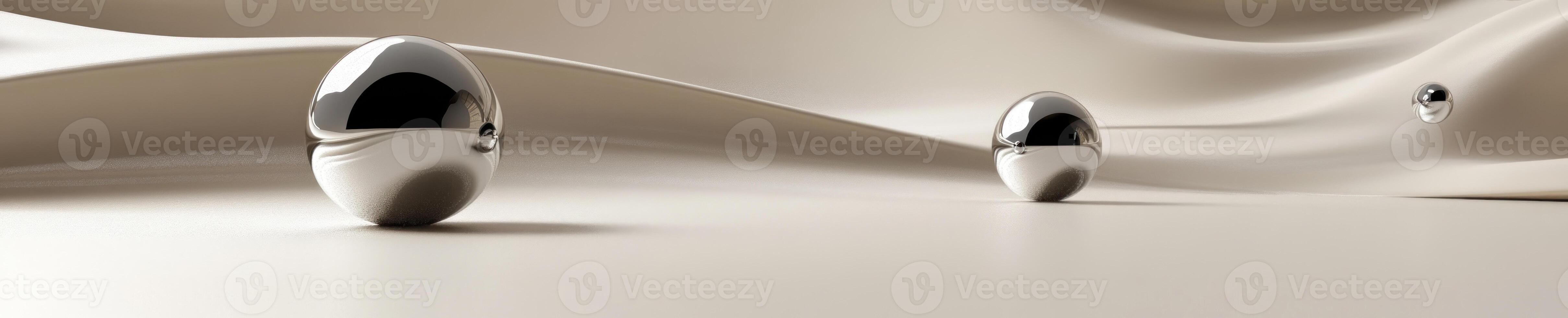 Futuristic abstract background with chrome spheres on smooth surface photo