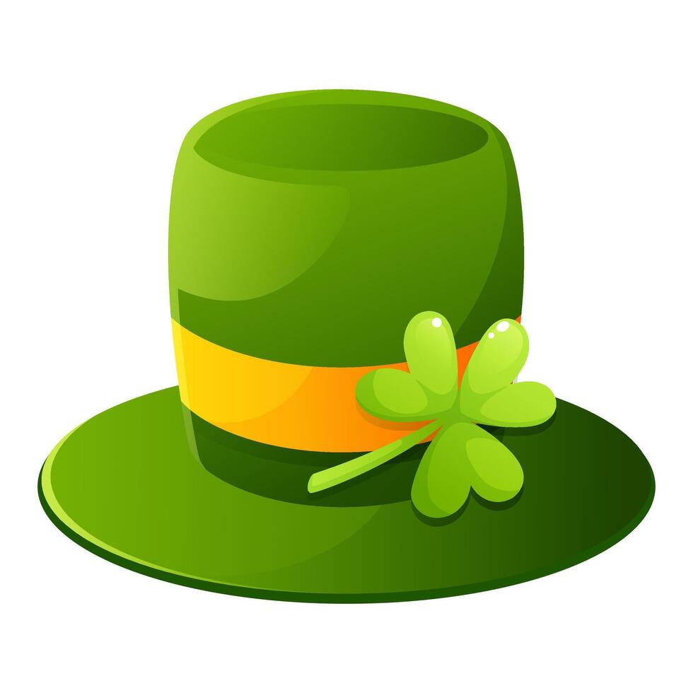 Green Leprechaun Hat with Gold Strap and Shamrock, St. Patricks Day Clover. Green Top Hat. Leprechaun Costume vector