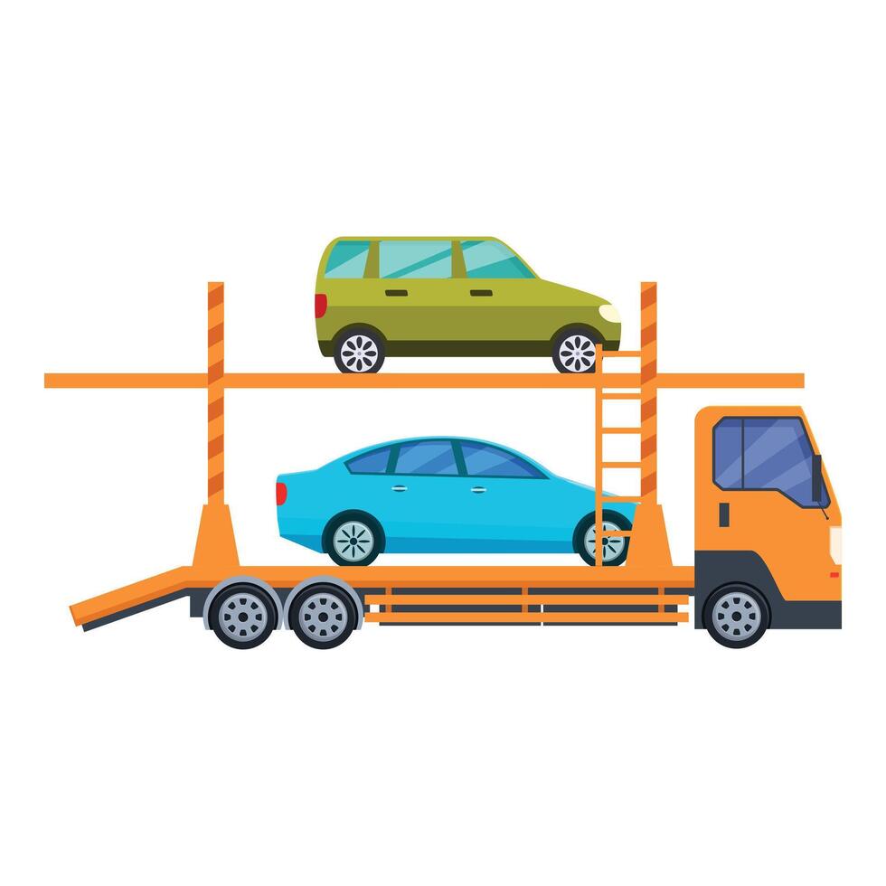 Car transporter truck carrying vehicles on double decker trailer vector