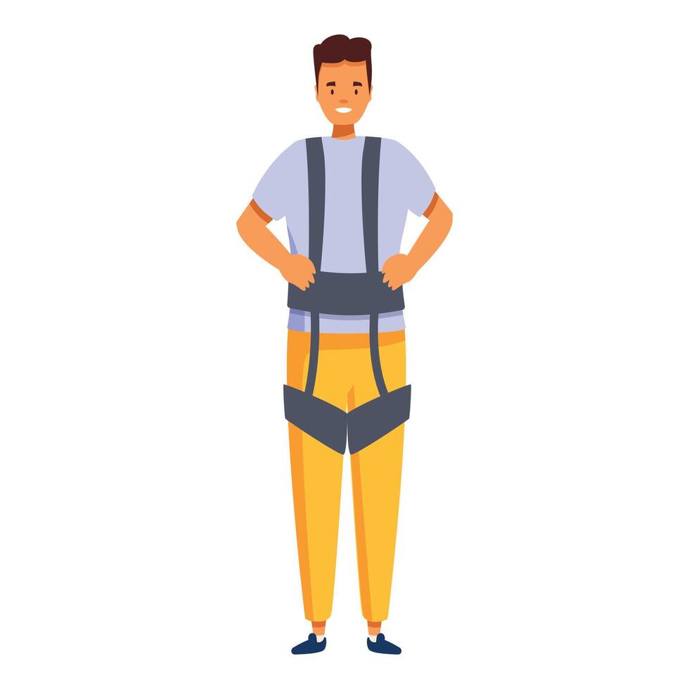 Smiling man wearing posture corrector standing upright and confident vector